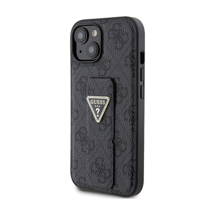 Guess Grip Stand 4G Triangle Strass Logo - iPhone 15 dėklas (juodas)
