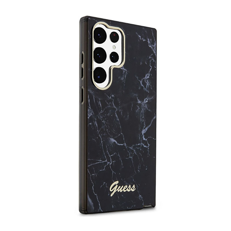 Guess Marble Collection – dėklas, skirtas Samsung Galaxy S23 Ultra (juodas)