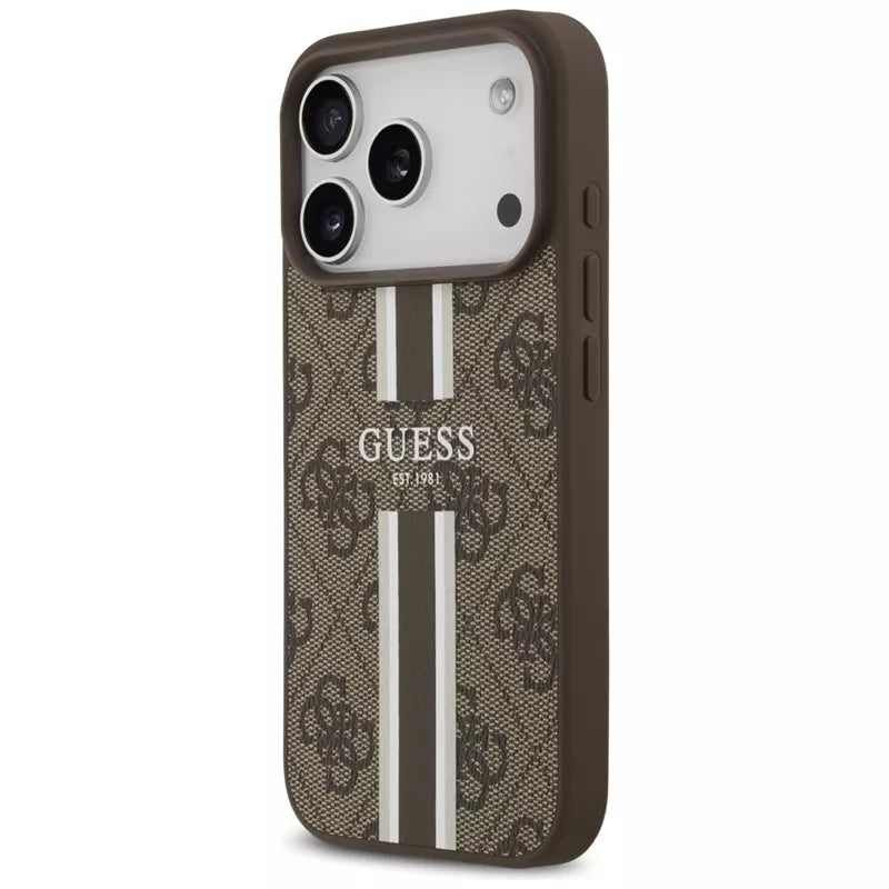 Guess 4G Spausdintos Juostelės MagSafe dėklas iPhone 17 Pro (rudas)
