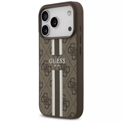 Guess 4G Spausdintos Juostelės MagSafe dėklas iPhone 17 Pro (rudas)