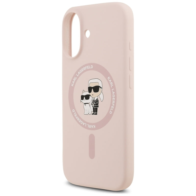 Karl Lagerfeld Silikoninis Karl & Choupette žiedas MagSafe - Dėklas iPhone 17 (rožinis)