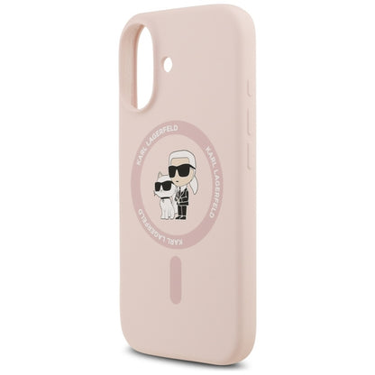 Karl Lagerfeld Silikoninis Karl & Choupette žiedas MagSafe - Dėklas iPhone 17 (rožinis)