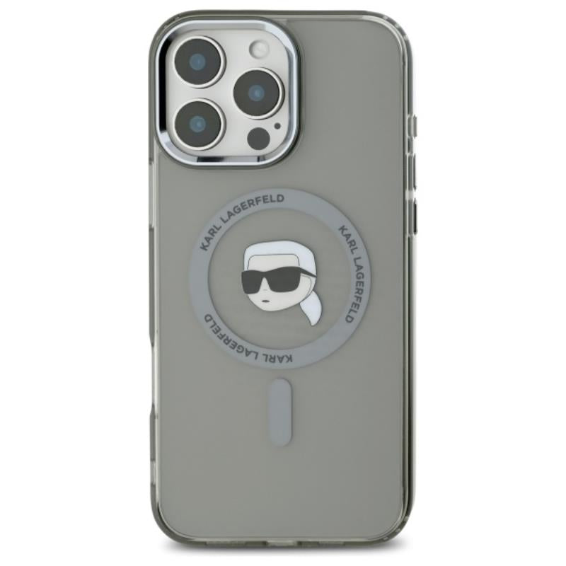 Karl Lagerfeld IML Metal Karl Head MagSafe – dėklas skirtas iPhone 16 Pro Max (juodas)