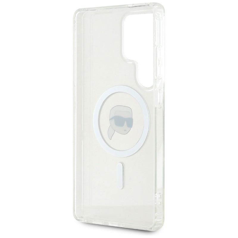 Karl Lagerfeld Mygtukas Karl Galvos Spausdintas Logotipas MagSafe - Dėklas Samsung Galaxy S25 Ultra (Baltas)