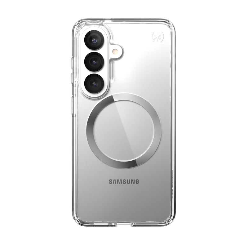 Speck Presidio Perfect-Clear Magnet – Samsung Galaxy S26 dėklas su MagSafe (Skaidrus/Skaidrus/Sidabrinis)