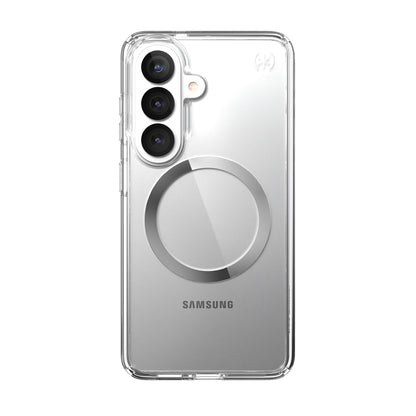 Speck Presidio Perfect-Clear Magnet – Samsung Galaxy S26 dėklas su MagSafe (Skaidrus/Skaidrus/Sidabrinis)