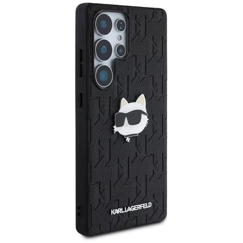 Karl Lagerfeld odinio monograma smeigtukas su „Choupette“ galva – dėklas, skirtas „Samsung Galaxy S25 Ultra“ (juodas)