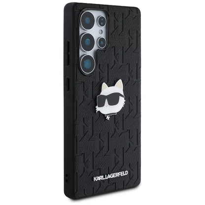 Karl Lagerfeld odinio monograma smeigtukas su „Choupette“ galva – dėklas, skirtas „Samsung Galaxy S25 Ultra“ (juodas)