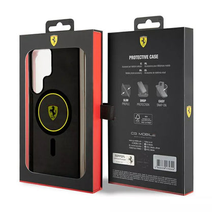 Ferrari IML Dūminis vidinis ratas su linija MagSafe - dėklas, skirtas Samsung Galaxy S24 Ultra (juodas)