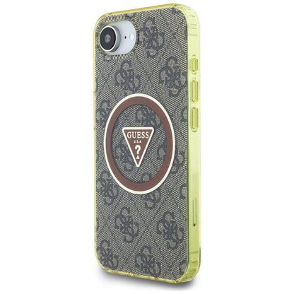 Guess IML Metal Glitter 4G Circle Triangle MagSafe Dėklas iPhone 16e (ruda)