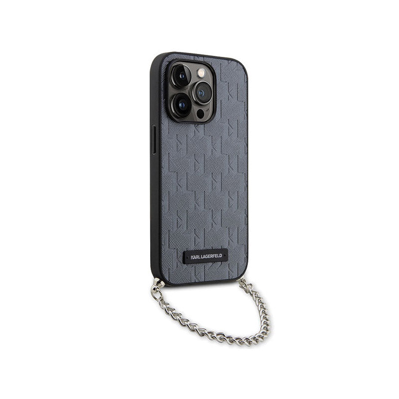 Karl Lagerfeld Saffiano Monogram Chain - dėklas, skirtas „iPhone 14 Pro“ (sidabrinis)