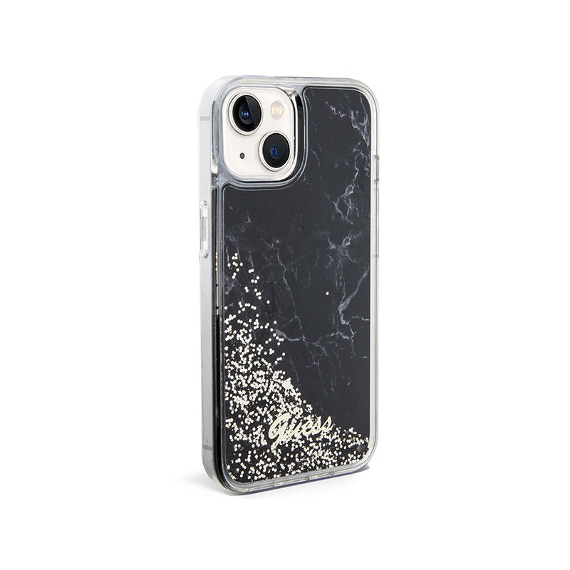 Guess Liquid Glitter Marble - dėklas skirtas iPhone 14 (juodas)
