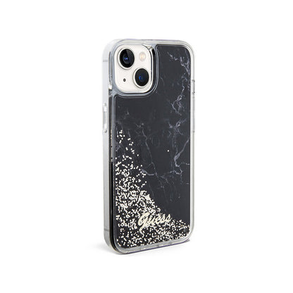 Guess Liquid Glitter Marble - dėklas skirtas iPhone 14 (juodas)