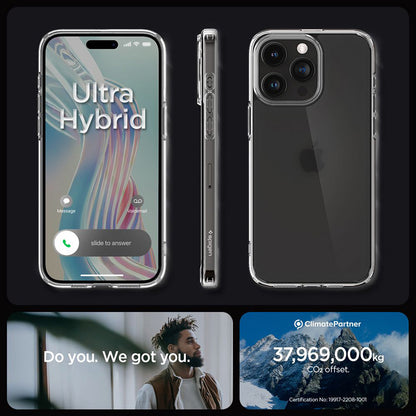 Spigen Ultra Hybrid dėklas, skirtas iPhone 15 Pro (Matinis skaidrus)