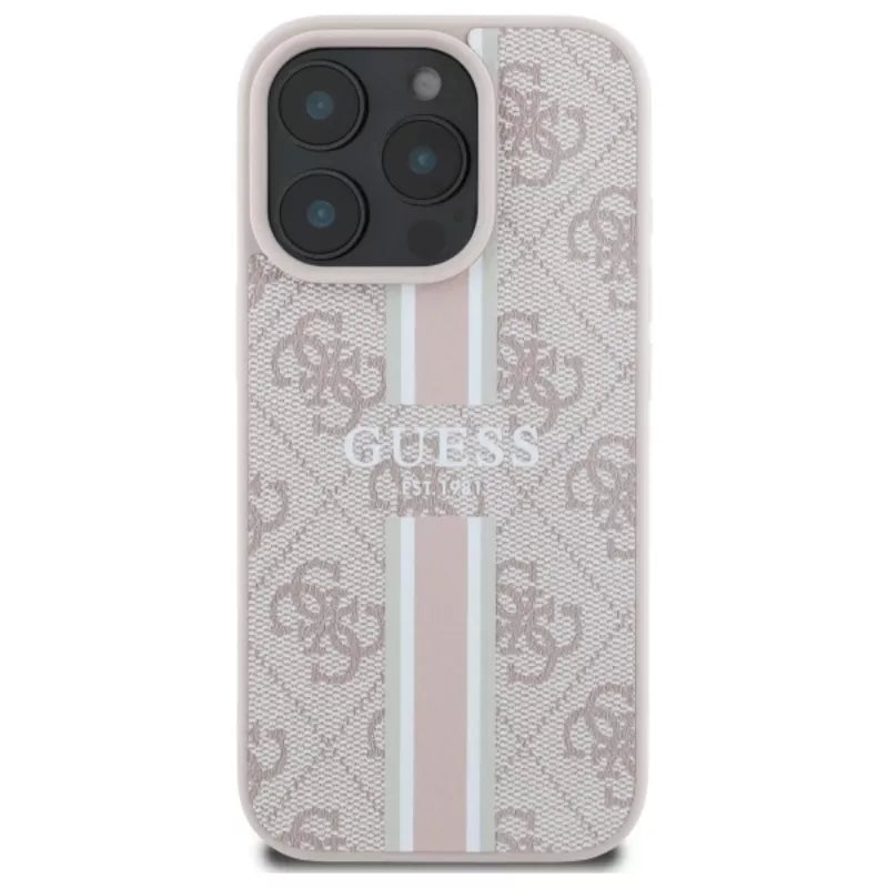 Guess 4G Printed Stripes MagSafe – dėklas iPhone 16 Pro Max (rožinis)