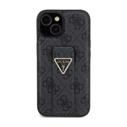 Guess Grip Stand 4G Triangle Strass Logo - iPhone 15 dėklas (juodas)