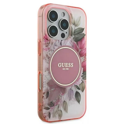 Guess IML Gėlė ir Tonalinis Ratas MagSafe - Dėklas iPhone 16 Pro (Rožinis)