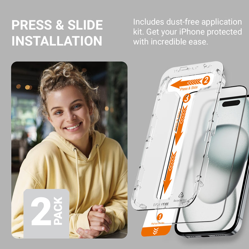 Crong EasyShield 2 vnt. – Grūdinto stiklo apsauginis ekranas iPhone 16 Plus / iPhone 15 Plus (2 vnt.)