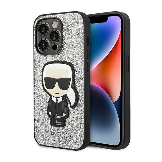 Karl Lagerfeld Glitter Flakes Ikonik – dėklas skirtas iPhone 14 Pro Max (sidabrinis)