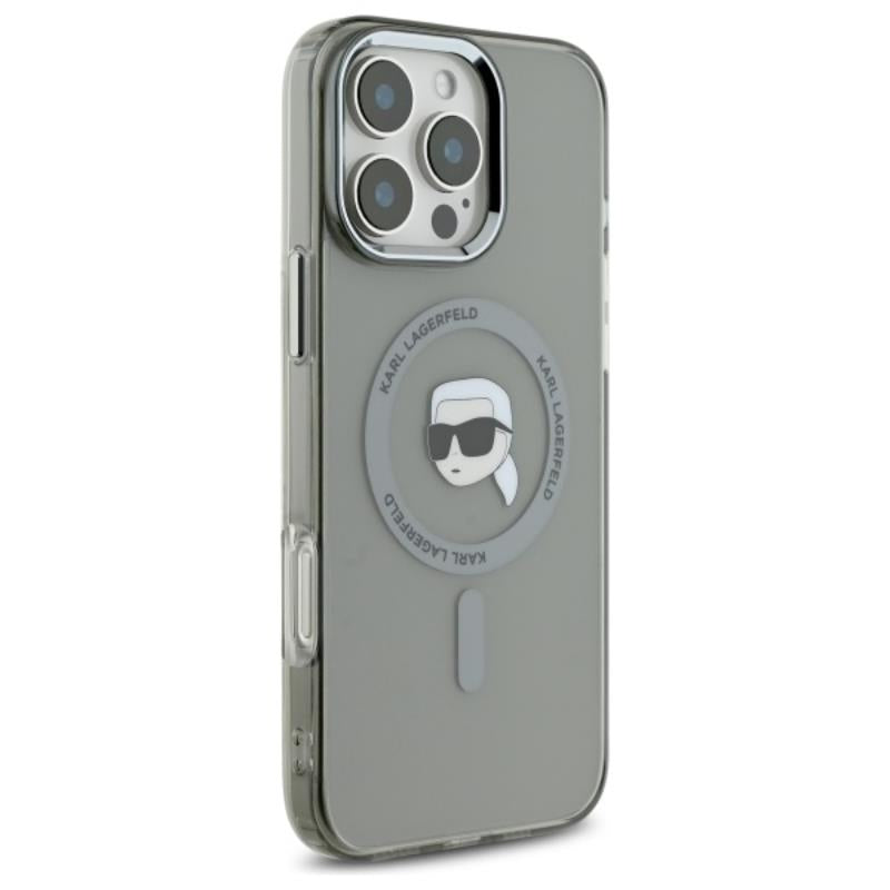 Karl Lagerfeld IML Metal Karl Head MagSafe – dėklas skirtas iPhone 16 Pro Max (juodas)