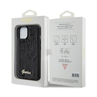 Guess Sequin Script Metal – dėklas, skirtas iPhone 14 (juodas)