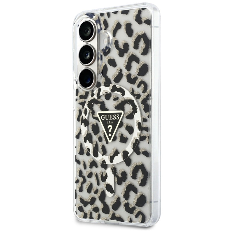 Guess IML Leopard Print Triangle MagSafe - Samsung Galaxy S26 dėklas (juodas)