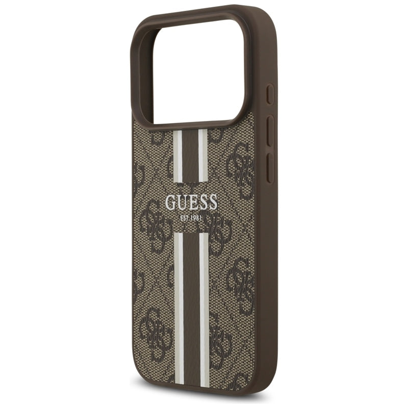 Guess 4G Spausdintos Juostelės MagSafe dėklas iPhone 17 Pro (rudas)