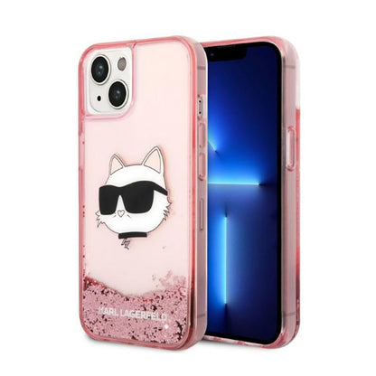 Karl Lagerfeld Liquid Glitter NFT Choupette Head – dėklas, skirtas „iPhone 14 Plus“ (rožinis)