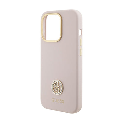 Guess Silicone Logo Strass 4G - iPhone 15 Pro dėklas (rožinis)