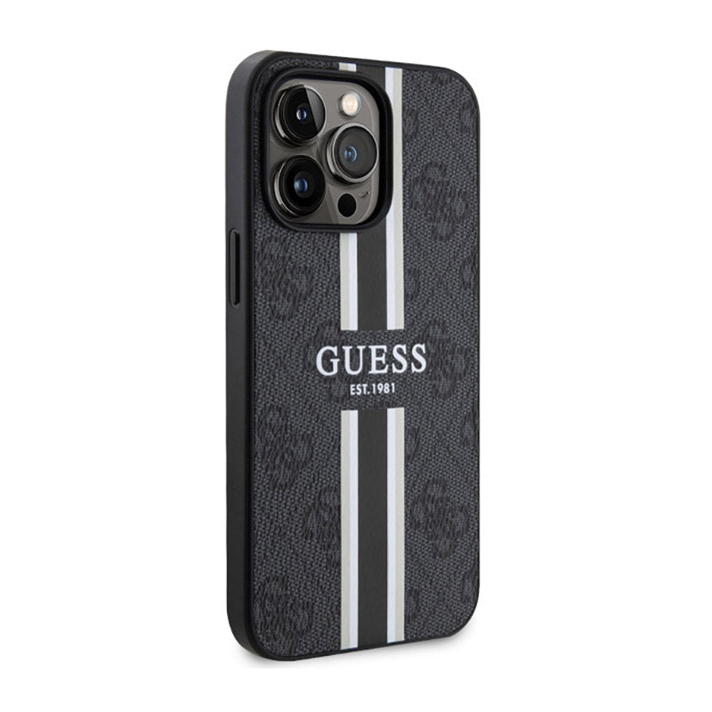 Guess 4G Printed Stripes MagSafe – dėklas iPhone 13 Pro Max (juodas)