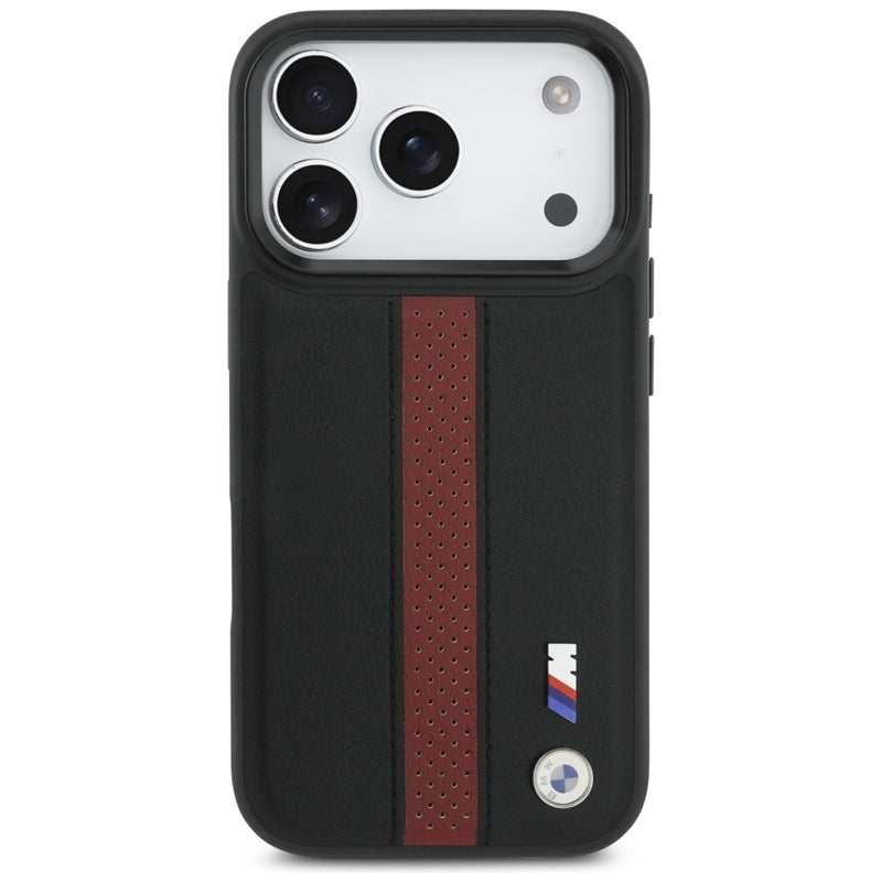 BMW M perforuotų dryžių logotipas MagSafe - iPhone 17 Pro dėklas (raudonas)