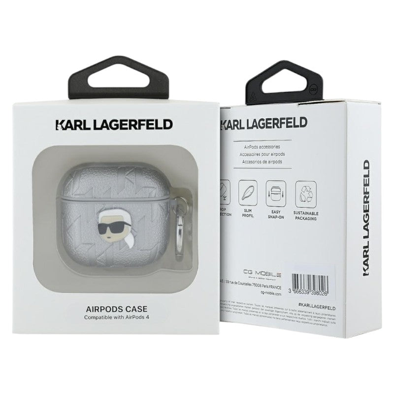 Karl Lagerfeld Monogram Karl Head – AirPods 4 dėklas (sidabrinis)