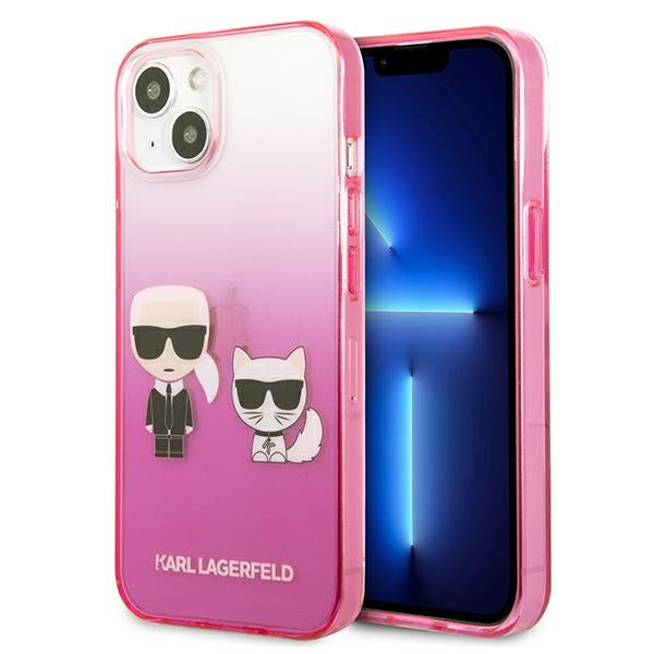 Karl Lagerfeld Gradient Ikonik Karl & Choupette – dėklas, skirtas iPhone 13 mini (rožinis)