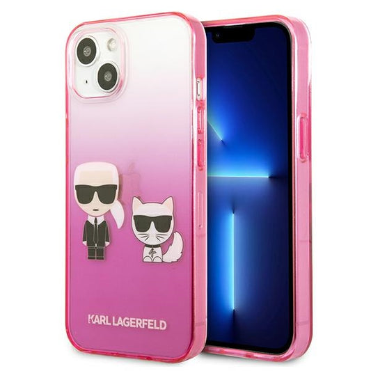 Karl Lagerfeld Gradient Ikonik Karl & Choupette – dėklas, skirtas iPhone 13 mini (rožinis)