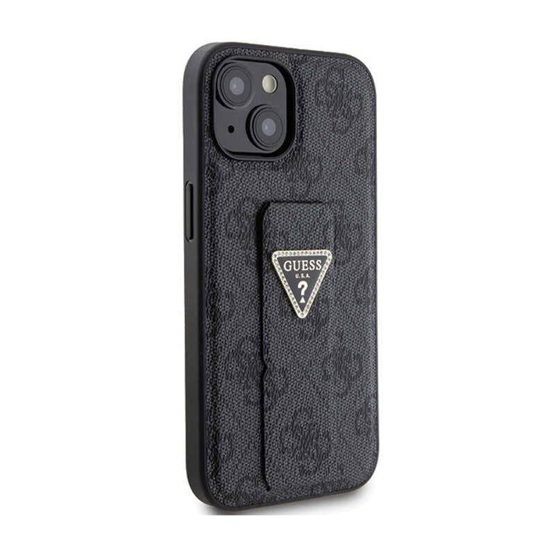 Guess Grip Stand 4G Triangle Strass Logo - iPhone 15 dėklas (juodas)