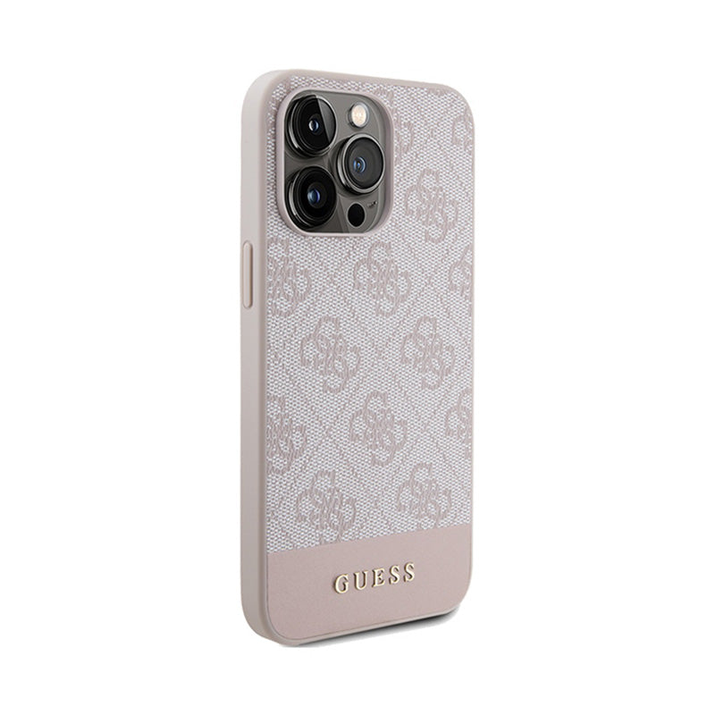 Guess 4G Bottom Stripe kolekcija – iPhone 15 Pro Max dėklas (rožinis)