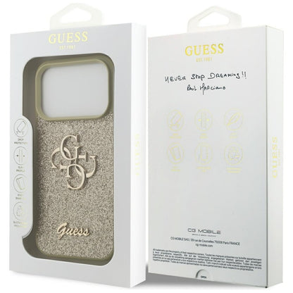Guess Dėklas "Fixed Glitter Big 4G" iPhone 17 Pro (auksinis)