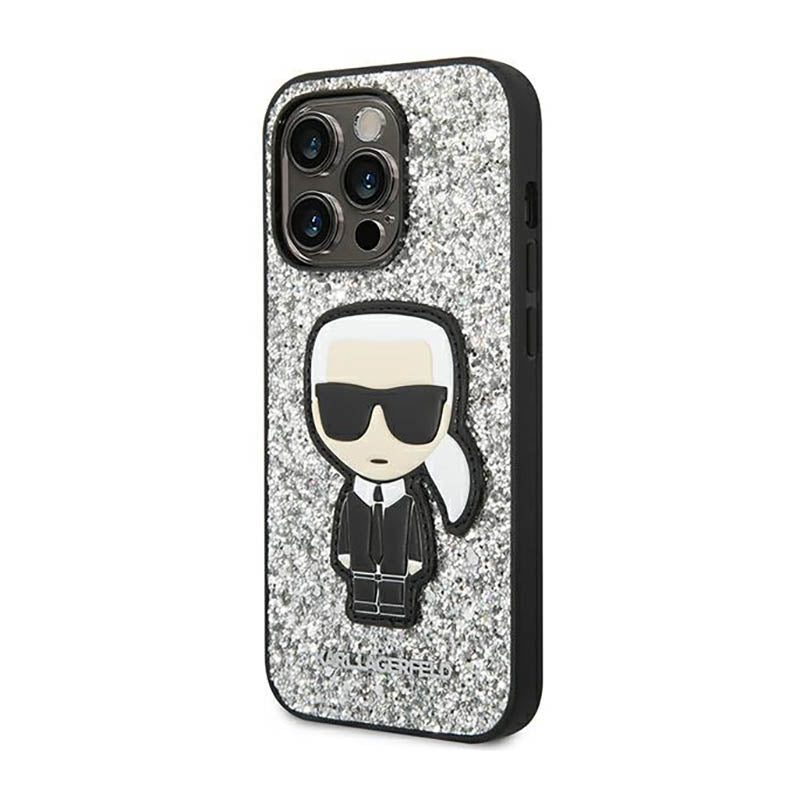 Karl Lagerfeld Glitter Flakes Ikonik – dėklas skirtas iPhone 14 Pro Max (sidabrinis)