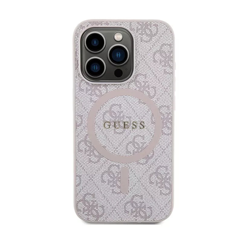 Guess 4G Collection Leather Metal Logo MagSafe - dėklas iPhone 15 Pro (rožinis)
