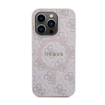 Guess 4G Collection Leather Metal Logo MagSafe - dėklas iPhone 15 Pro (rožinis)