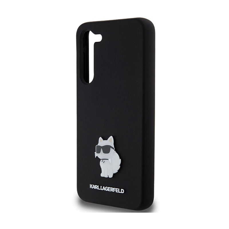 Karl Lagerfeld Silicone Choupette Metal Pin - dėklas Samsung Galaxy S24+ (juodas)
