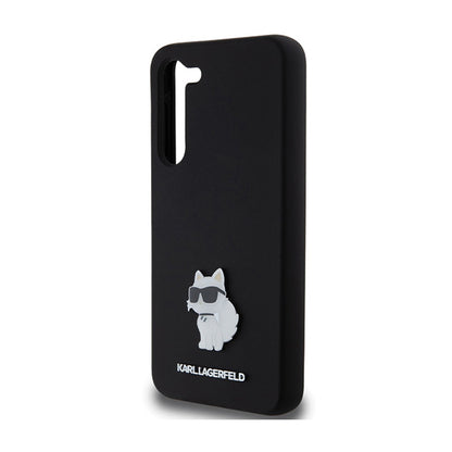 Karl Lagerfeld Silicone Choupette Metal Pin - dėklas Samsung Galaxy S24+ (juodas)