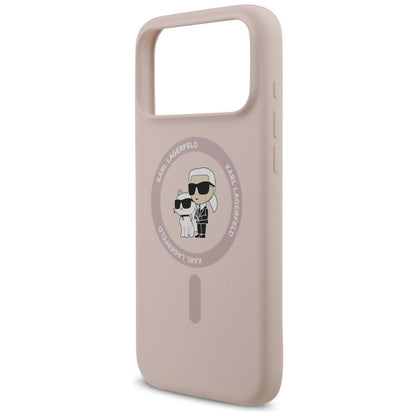 Karl Lagerfeld Silikoninis Karl & Choupette Žiedas MagSafe - Dėklas iPhone 17 Pro Max (rožinis)