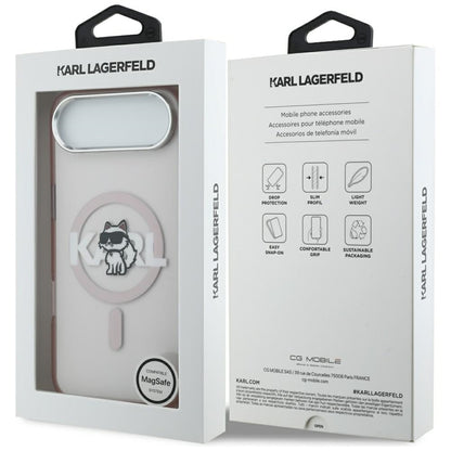 Dėklas iPhone Air (rožinis) su Karl Lagerfeld IML Choupette pieštuku ir MagSafe logotipu