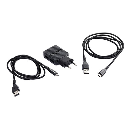 Energizer HardCase – 2x USB-A 12W tinklo įkroviklis + USB-C &amp; Micro USB laidas (juodas)