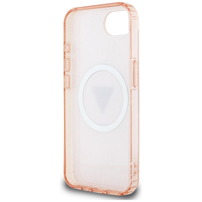 Guess IML metalo blizgučiai 4G apskritimas trikampis MagSafe - Dėklas iPhone 16e (rožinis)