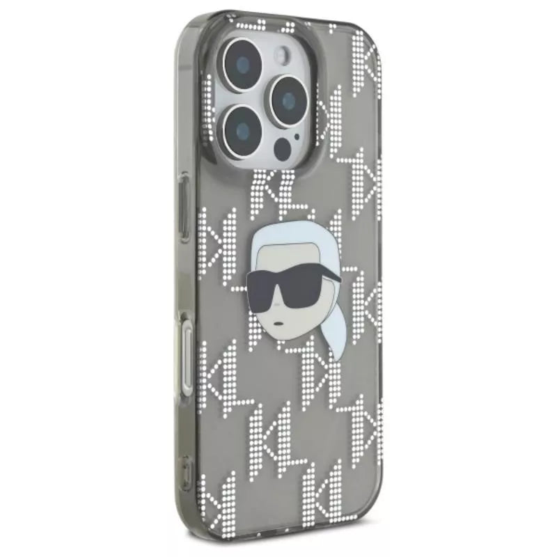 IML Karl Head su metalo danga - dėklas iPhone 16 Pro Max (juodas) Karl Lagerfeld