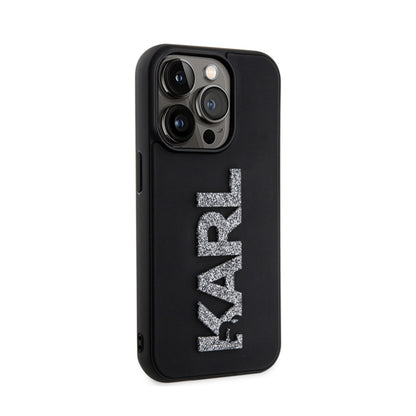 Karl Lagerfeld 3D Rubber Glitter Logo – dėklas iPhone 15 Pro Max (juoda)