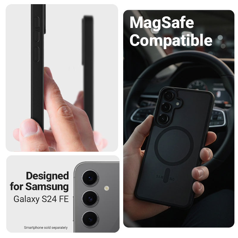 Crong Hybrid Matte Magnetic - MagSafe dėklas Samsung Galaxy S24 FE (Juodas)
