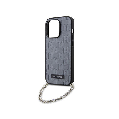 Karl Lagerfeld Saffiano Monogram Chain - dėklas, skirtas „iPhone 14 Pro“ (sidabrinis)